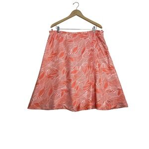 Susan Bristol Sz 16 Silk A-Line Skirt Coral Pink Abstract Tropical Print Resort